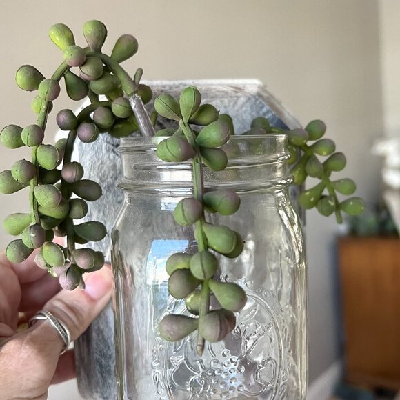 Wall Glass Flower Vases Mason jar Clear Wooden Picture Plaque Decor Cottagecore - Picture 2 of 9